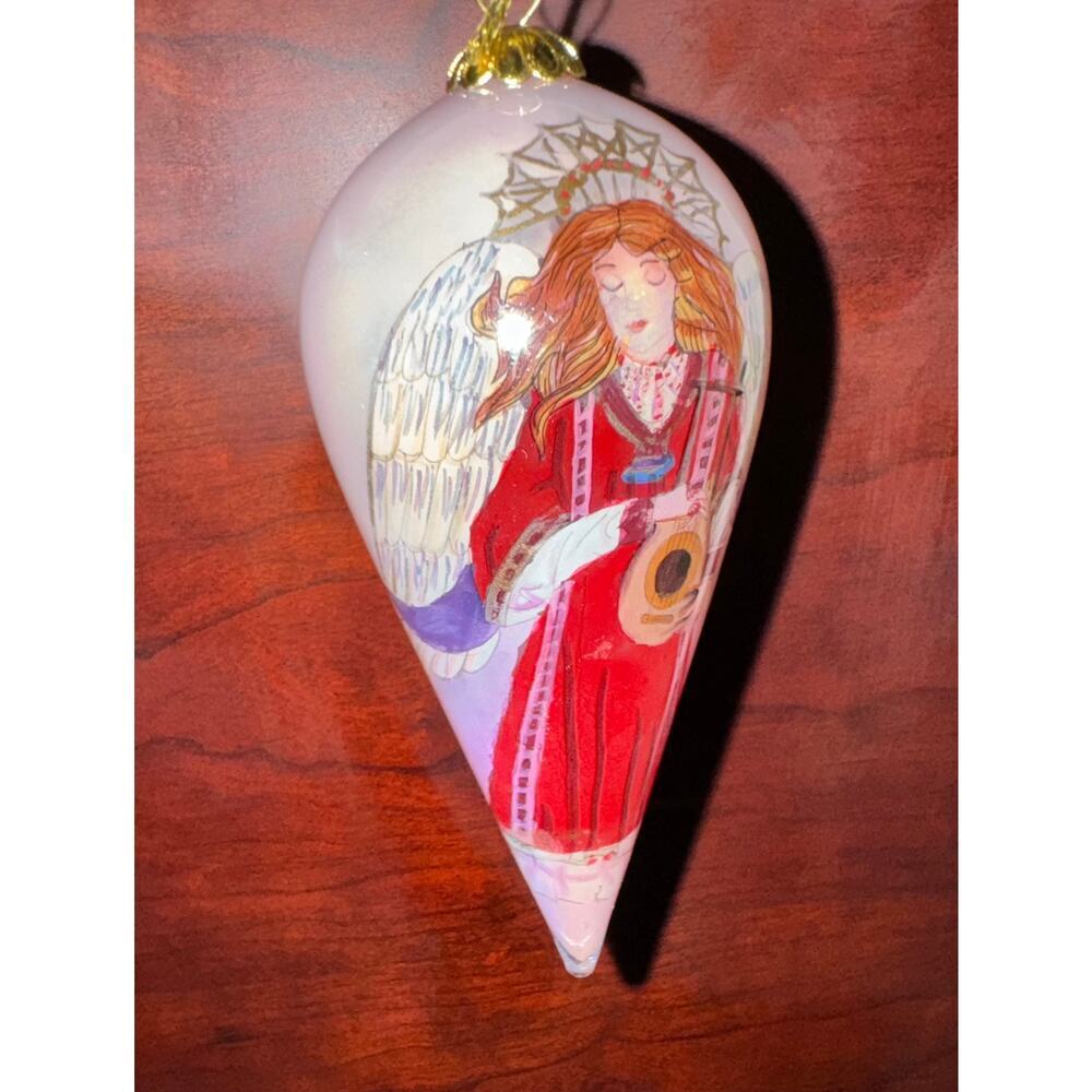 Li Bien Reverse Hand Painted Glass Christmas Ornament Teardrop Angel Cone Pier 1